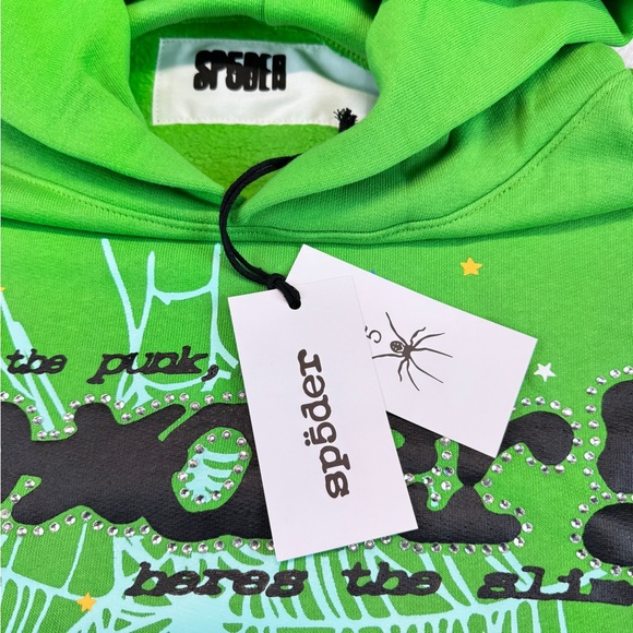 Green Sp5der Graphic Hoodie Unisex Size M - Picture 3 of 14